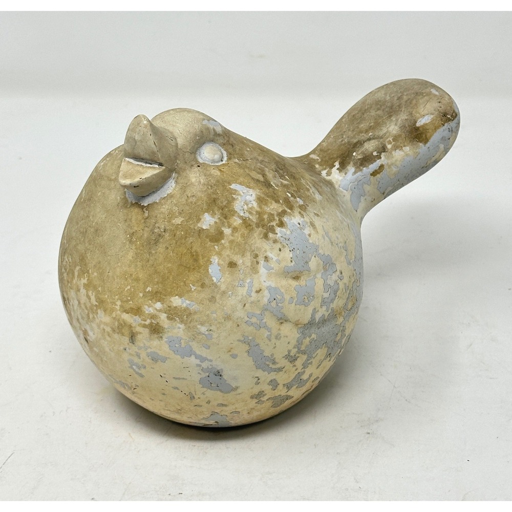Distressed Ceramic Bird Figurine Rustic Primitive Garden Decor 7" Shabby Cottage